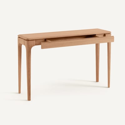 Consola de roble macizo y chapado de roble, con cajón, SANARA AM.PM