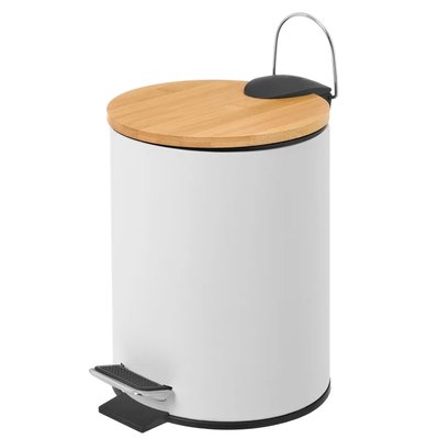 Poubelle de salle de bain en métal blanc et bambou 3L WADIGA