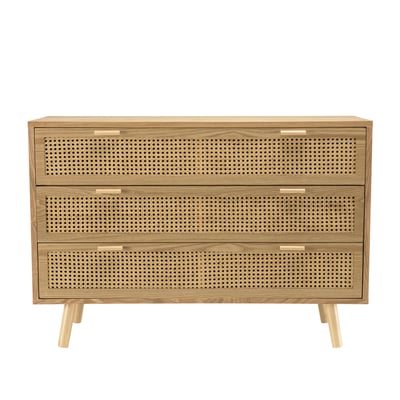 Commode 3 tiroirs bois clair et cannage ALGA PIER IMPORT