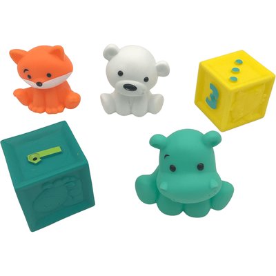 Set de 2 cubes et 3 animaux sensoriels - Bon état INFANTINO