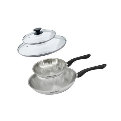 Set 2 poêles 20 et 28 cm en inox et couvercles verres GENEVA FACKELMANN
