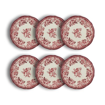 Lot de 6 assiettes plates fleuries en porcelaine 26cm, FAUSTINE NOVASTYL