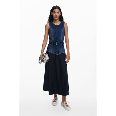 Robe En Jean Denim Vieilli DRY AGED - Taille S, Sans Manches, Boutonnée Devant