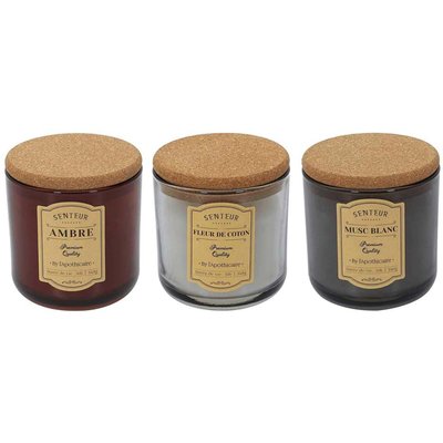 Set de 3 bougies avec bouchons en liège  Apothicaires 10 cm CMP