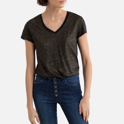 T-shirt in linnen met V-hals, korte mouwen IKKS