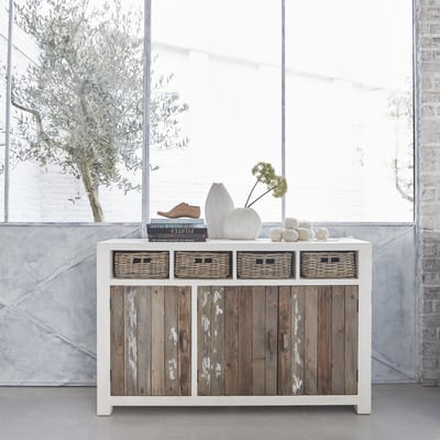 Buffet en bois recyclé massif 3 portes et 4 niches  HONFLEUR BERAH GETAH