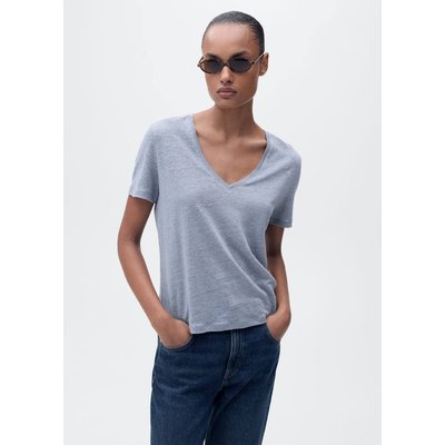 T-shirt lin col V MANGO