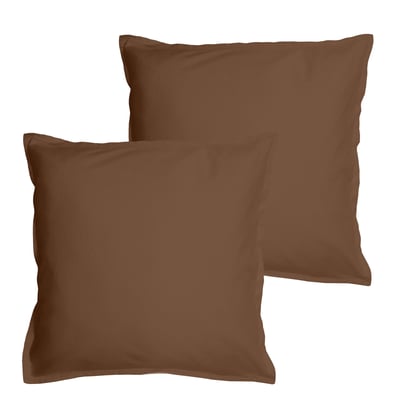 Set de 2 taies d'oreiller unies à volant, COTON LAVÉ MATT ET ROSE