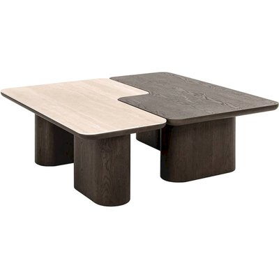 table basse design  effet bois et travertin contemporain RECOLLECTION