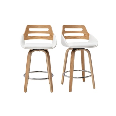 Tabourets de bar scandinaves pivotants blancs et bois clair H65.5 cm (lot de 2) PERNIK MILIBOO