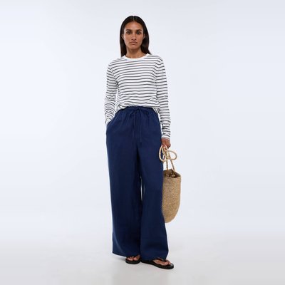 Pantalon large à taille élastiquée en lin MONOPRIX