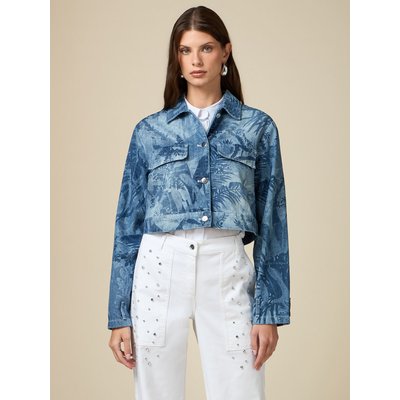 Blouson réalisé en denim confortable stone bleached 100 % coton avec un imprimé feuillage OLTRE