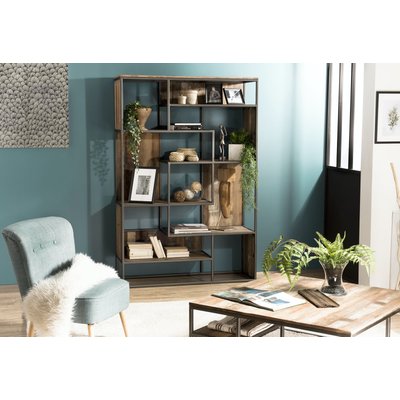 Bibliothèque étagère destructurée 120x180cm style contemporain industriel teck recyclé et métal SWING PIER IMPORT