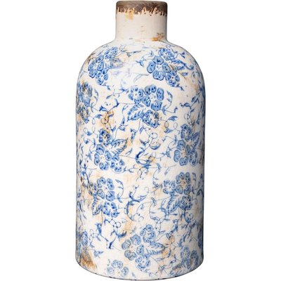 Vase floral en grès blanc et bleu 22x11x11cm WADIGA