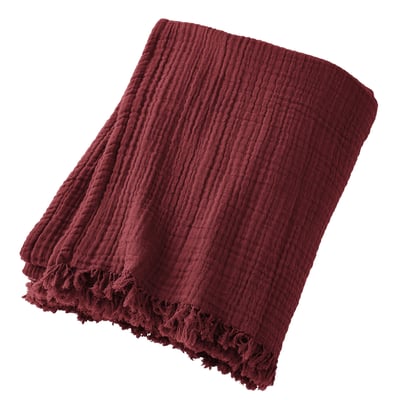 Plaid à franges, en 100% gaze de coton EDEN