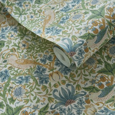 Strawberry Thief Apple /Blush Wallpaper WILLIAM MORRIS BY CLARKE & CLARKE