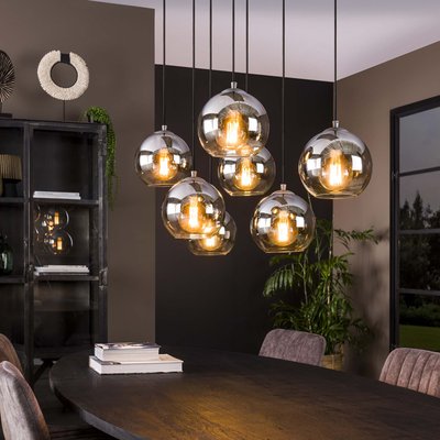 Suspension de table étagée en verre fumé 7 globes RALF PIER IMPORT