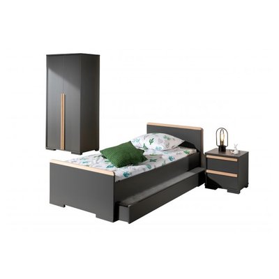 LONDON Lit + Chevet tiroirs + Armoire portes + lit gigogne VIPACK