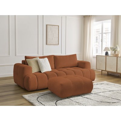 Canapé droit convertible 3 places en tissu bouclette avec pouf, FUJI BOBOCHIC