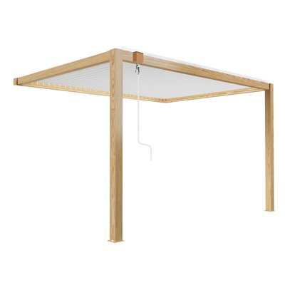 Pergola bioclimatique adossée 3 x 4 m en aluminium blanc décor bois, SAPRI OVIALA