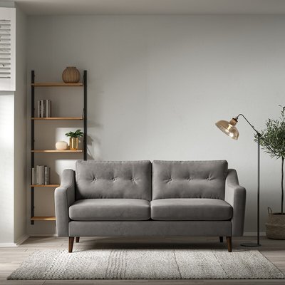 Rosa Curve Buttoned Velvet 3 Seater Sofa with Dark Wood Legs SO'HOME