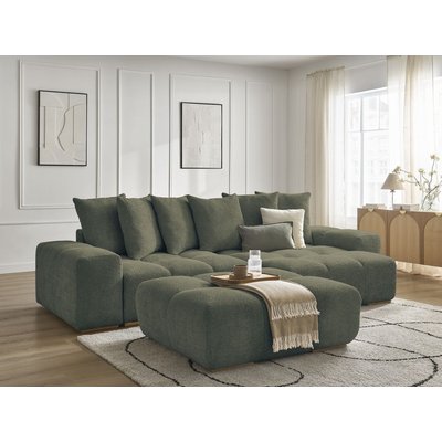 Canapé d'angle convertible 5 places en tissu bouclette avec pouf, ANAKIN BOBOCHIC
