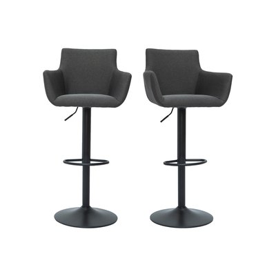 Tabourets de bar réglables tissu gris anthracite métal noir (lot de 2) CARLIE MILIBOO