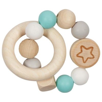 Hochet en bois et silicone étoile turquoise GOKI