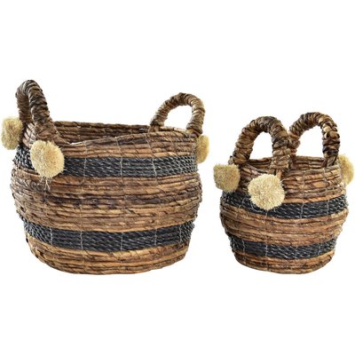 Panier déco fibre  et  avec poignées et pompons RECOLLECTION
