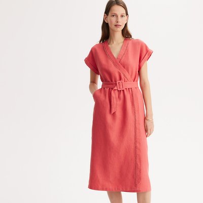 Vestido recto midi, largo 3/4, de lino ANNE WEYBURN