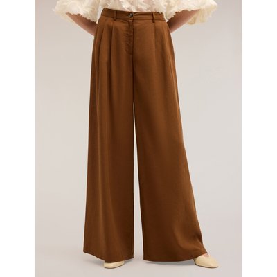 Pantalon palazzo plissé en toile de lin mélangé lyocell MOTIVI