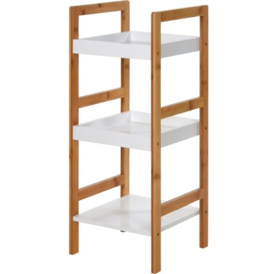 Étagère salle de bain bambou et bois blanc - 30x30x72cm WADIGA