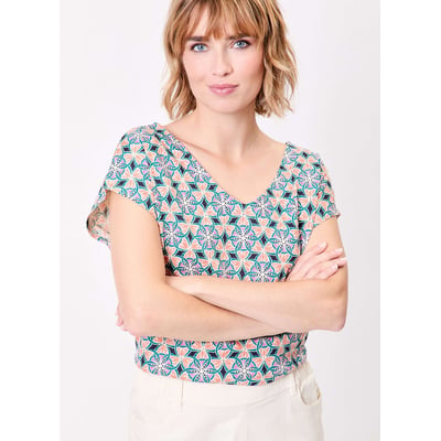 T-shirt imprimé coton bio col V BACACIANE LA FIANCÉE
