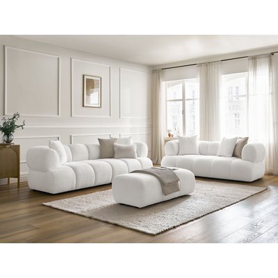 Canapé droit fixe 5 places en tissu bouclette avec pouf, PAMIRA BOBOCHIC