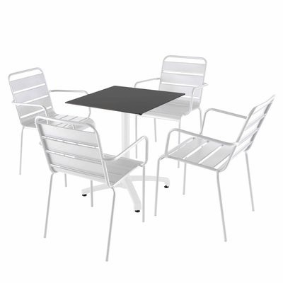 Table 60x60 cm inclinable stratifiée avec pied blanc et chaises en métal, OPERA OVIALA