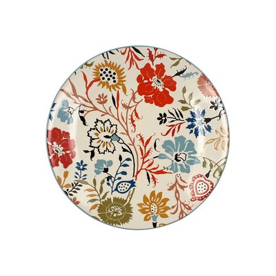 Assiette Plate Ronde Jaipur En Grès Décor Fleuri Ø27 Cm NOVASTYL