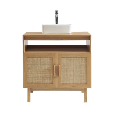 Meuble de salle de bain 1 vasque en bois et cannage L80cm - JUNE DRAWER