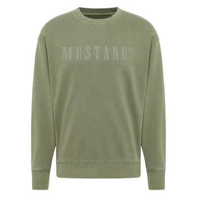 Pull en coton kaki uni avec un col rond et des manches longues MUSTANG