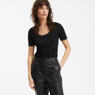 T-Shirt mit Rundhalsausschnitt und Spitzendetails, kurze Ärmel LA REDOUTE COLLECTIONS