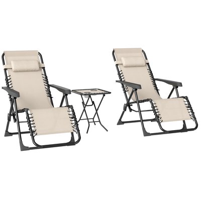 Lot de 2 chaises longues pliables inclinables avec table d'appoint OUTSUNNY