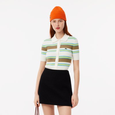 Pull polo coton côtelé rayé LACOSTE