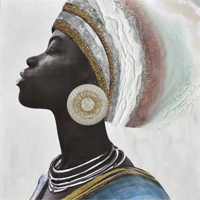 Portrait mural femme africaine au turban  et doré élégant RECOLLECTION