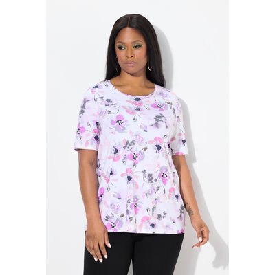 T-shirt en coton Pima. Motif fleurs. Col ULLA POPKEN
