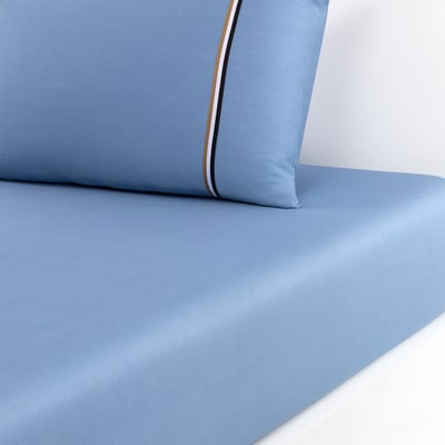 Drap housse en satin de coton bleu, B LINEA BOSS HOME