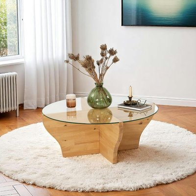 Table basse en verre et bois clair - pied en X, ANZIO PIER IMPORT