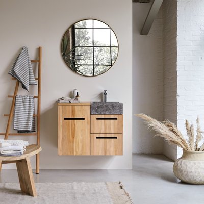 Meuble salle de bain en teck massif et marbre 85 cm LINE TIKAMOON