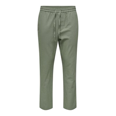 Pantalón con cordón de ajuste de algodón y lino ONLY & SONS