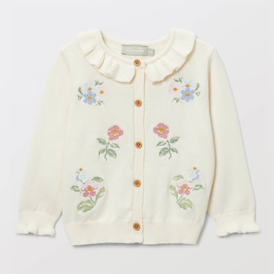 Cardigan tricot brodé à col en coton BOUT'CHOU
