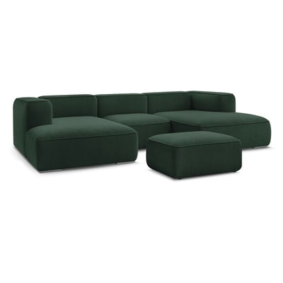 Canapé panoramique fixe 5 places en tissu texturé avec pouf, ZEPHYR BOBOCHIC