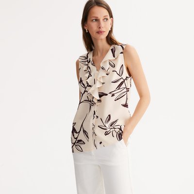 Blusa com decote em V, estampado floral e sem mangas ANNE WEYBURN